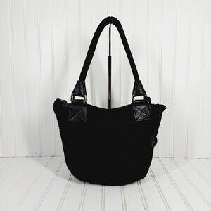 THE SAK Elliott Lucca Black Crochet Shoulder Handbag 0200